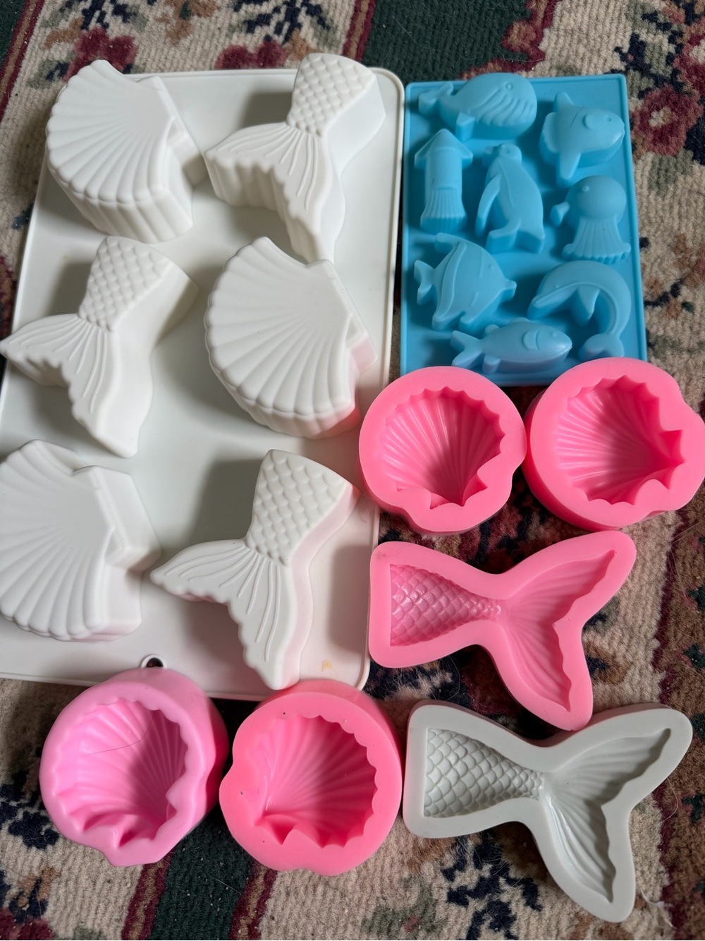 Mermaid & Sea Life Silicone Mold Set - Pink, White, Blue